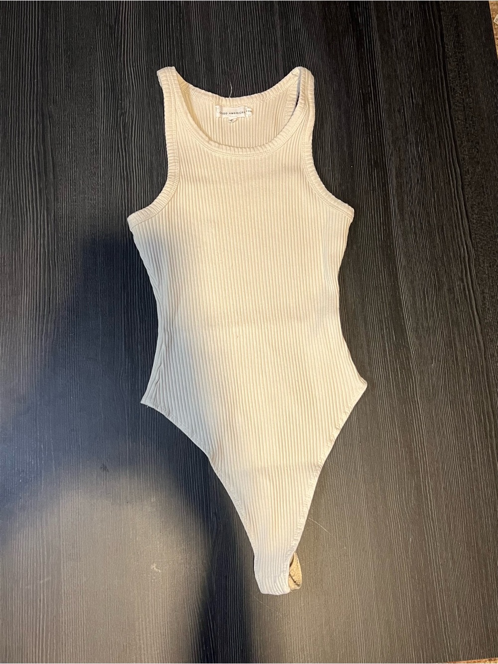 Good American Chunky Ribbed Tank Bodysuit - Bone / Cream - Size 0 (XS)